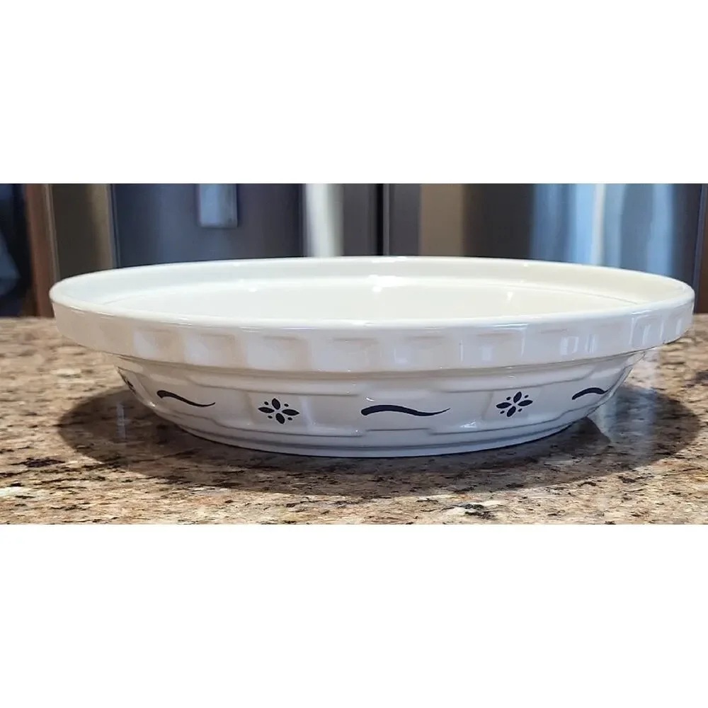 Longaberger Blue Woven Heritage Pie Plate Cream & Blue Ceramic Baking Dish USA